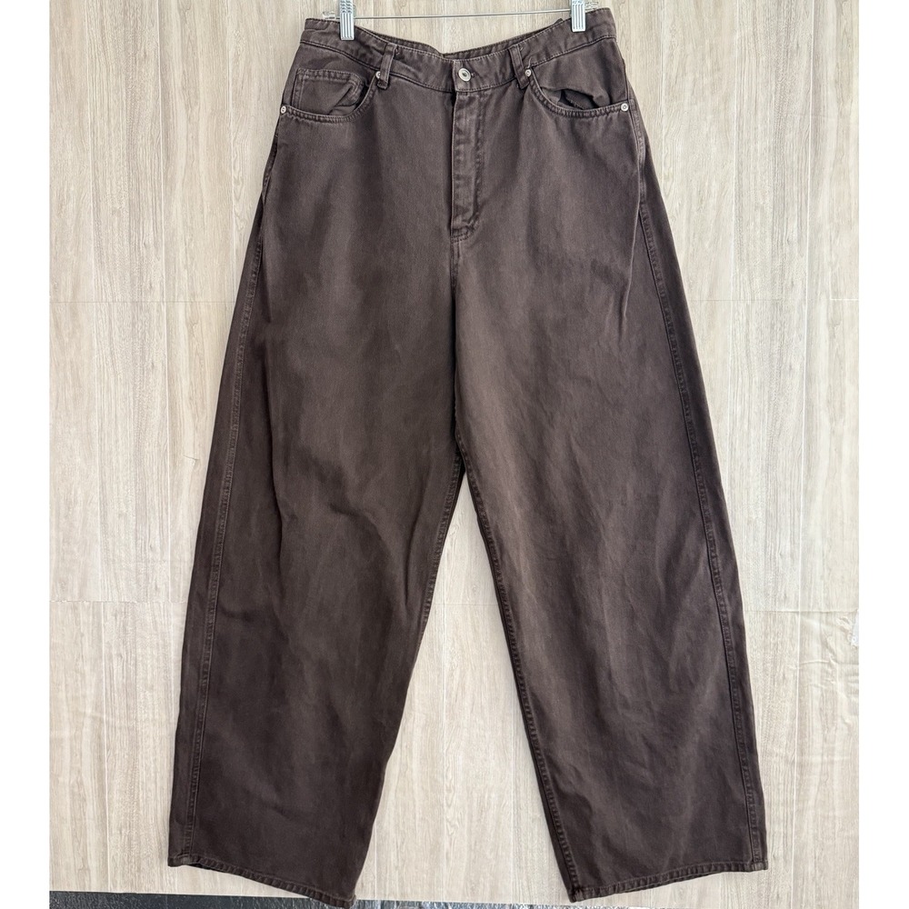 Zara Extra Wide Leg Jeans Women 4 (30x31") High Waist Brown Denim High Rise